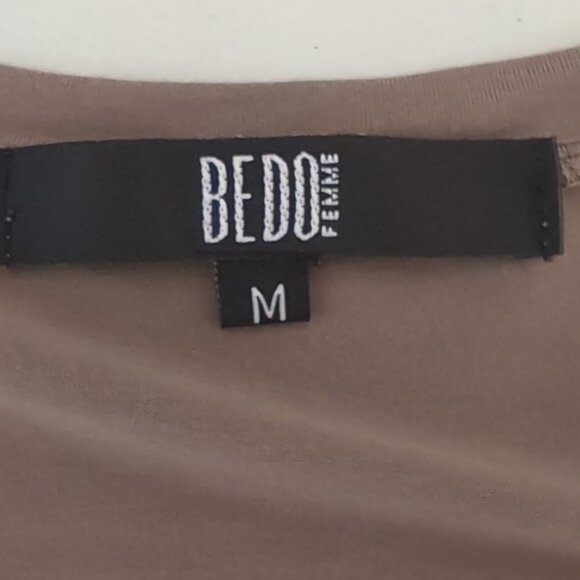 Bedo Femme Sequin Pocket Top Vneck Short Sleeve Dolman Tshirt Brown Gold Modal - Picture 8 of 9